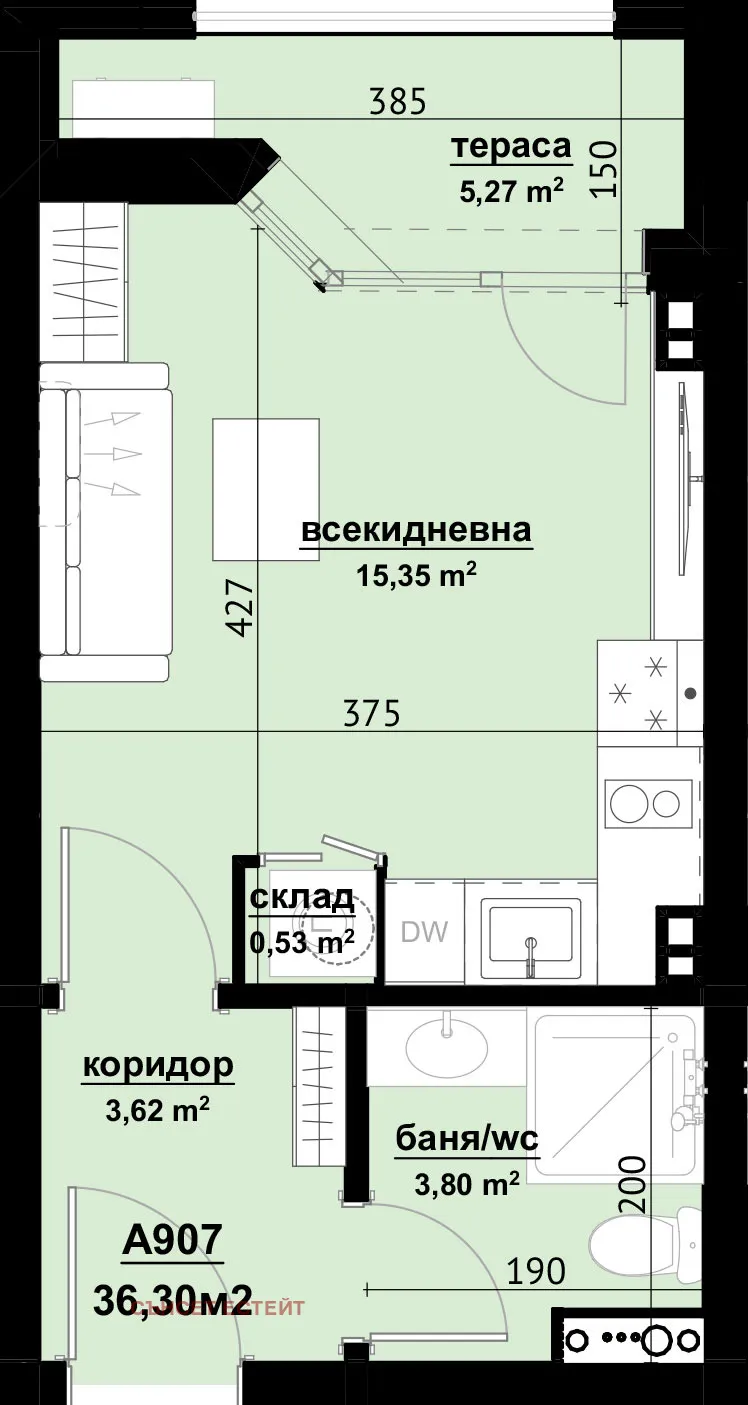 1-стаен, Братя Миладинови, Бургас - снимка 2 от 5